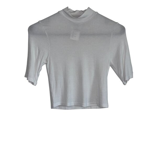 Enza Costa Silk Rib Cropped Half Sleeve Mock Neck Top in White Small New womens - Picture 5 of 11